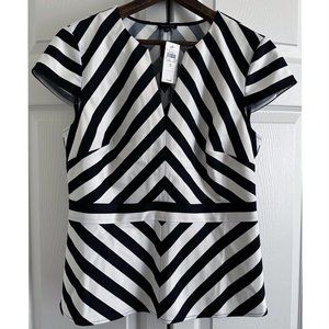 Ann Taylor Black & White Stripe Peplum Top, Size 8, NWT